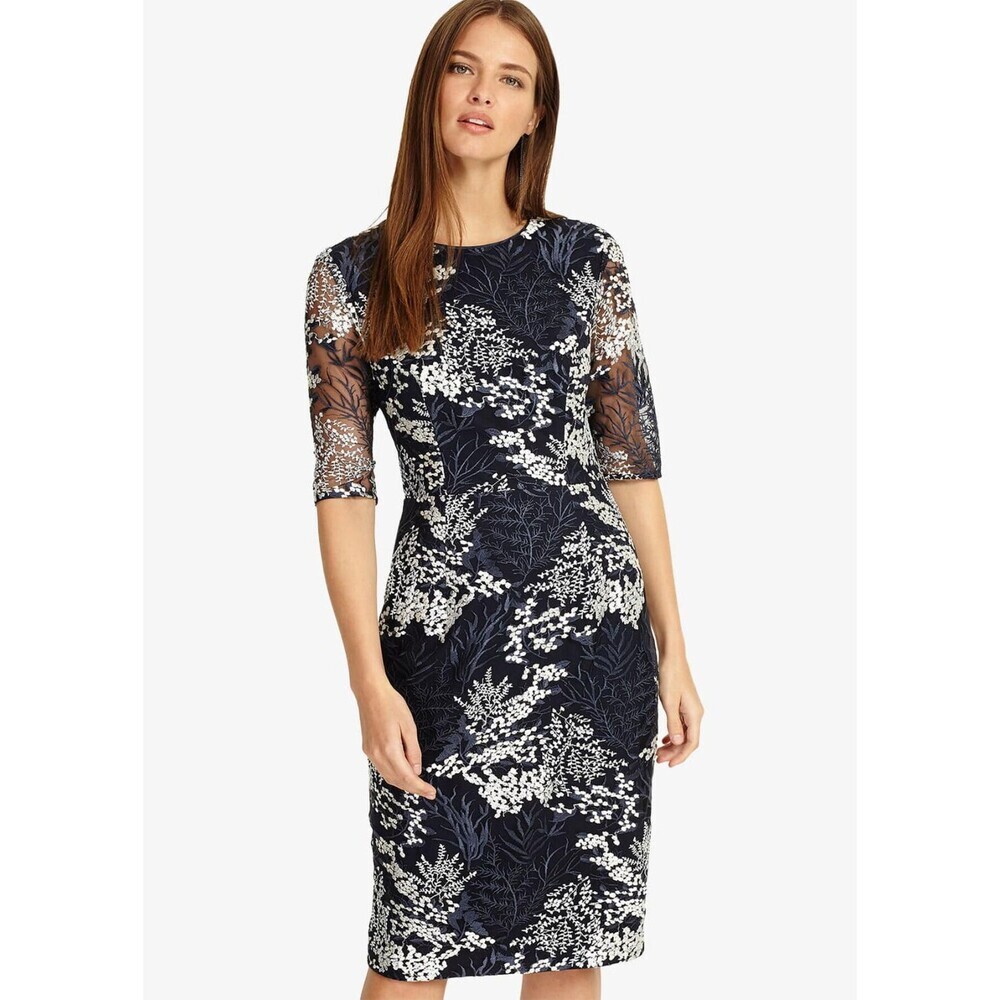 Phase Eight Women's Lace Fern Embroidered Dress Navy Floral Size 8US (12UK) $349